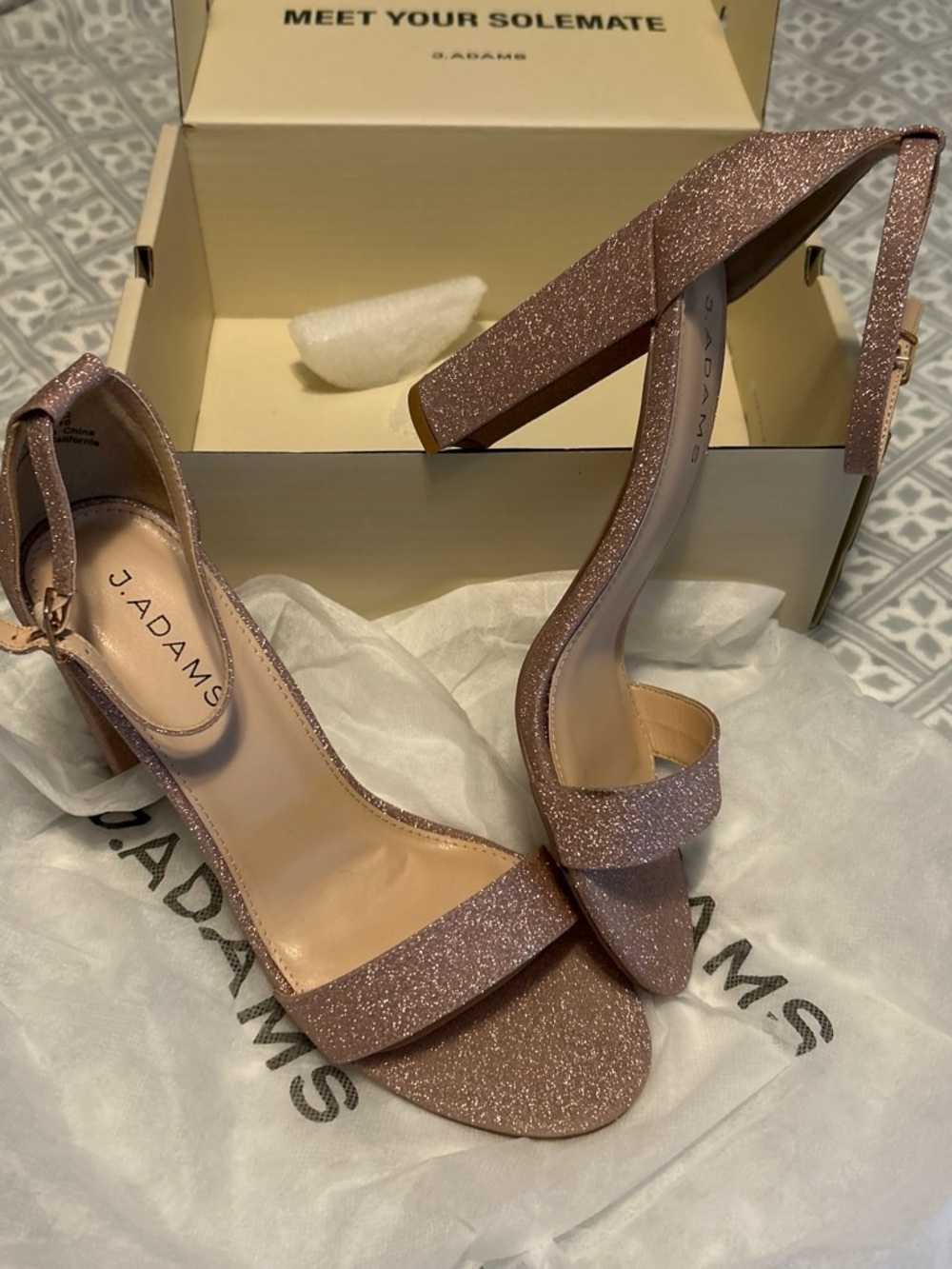 Adams Women’s Rose Pink Glitter Block Heel Sandals
